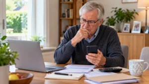 Older adult checking an unrecognised DWP SP payment before using the money