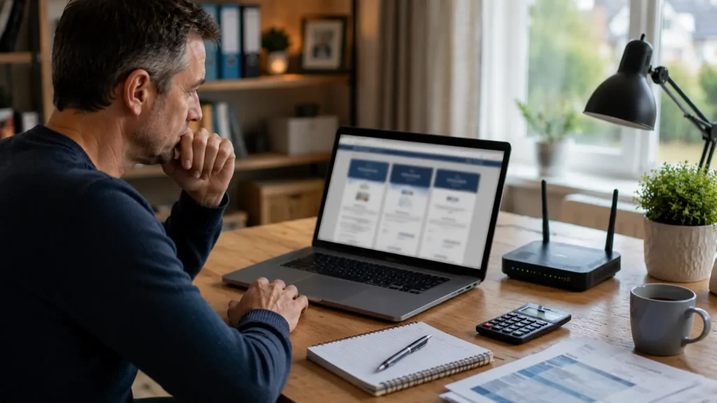 Customer comparing broadband provider options before switching services.